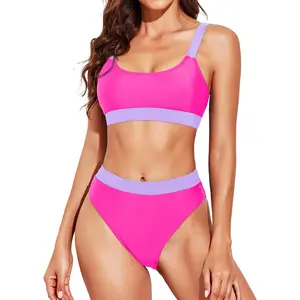 Women Two Piece High Waisted Bikini Swimsuits with Bottoms Teen Scoop Neck Sport Bathing Suits