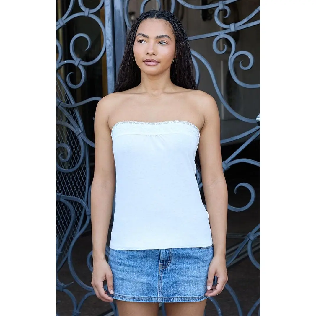 John Galt Women's White Lucky Lace Tube Top