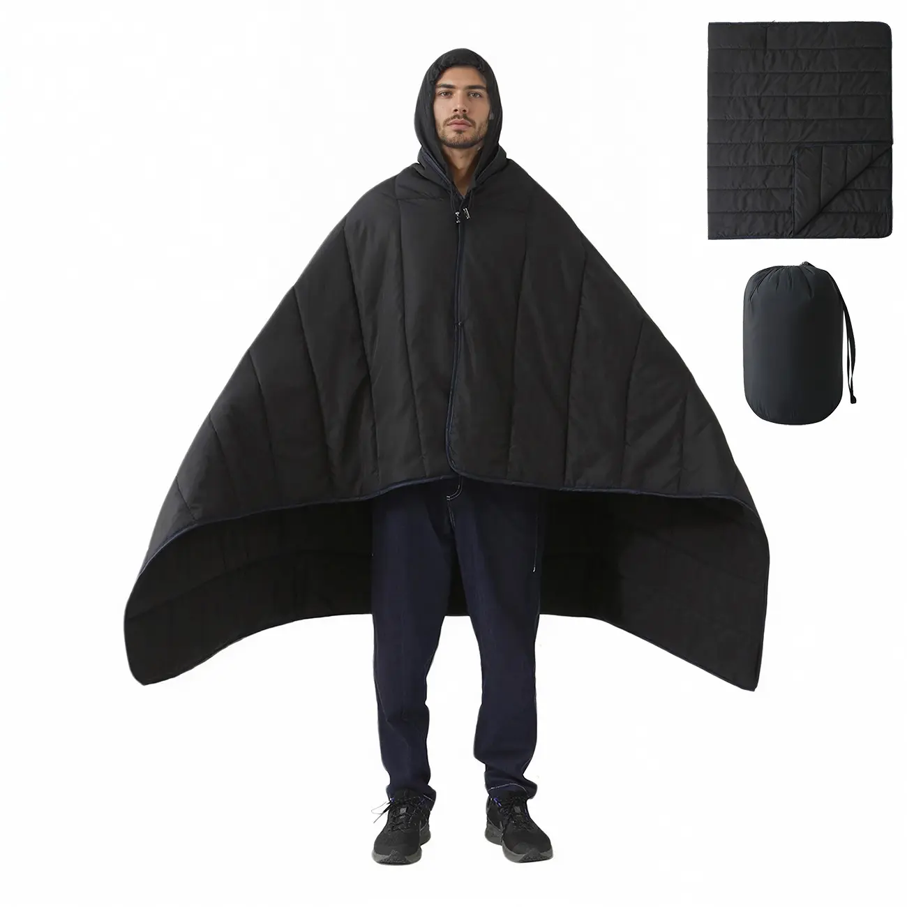 Outdoor Hooded Camping Blanket, Windproof, Warm and Portable, Foldable and Wearable Sleeping Bag with Storage Bag, Suitable for Outdoor Stadium Camping, Camping Equipment