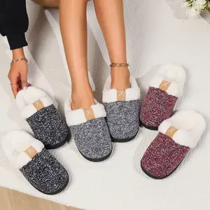 Women's Knit Fuzzy Washable Slippers Soft Plush Slip-On Scuff House Bedroom Slippers Comfortable Cozy Gift for Ladies Halloween Themed EVA Garden Shoes Casual Outdoor Slip-On Design Optimal Relaxation Cleat Upgrade - Black