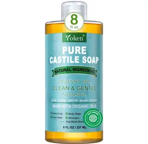 Pure Castile Liquid Soap Organic (EWG Verified, Unscented, 8 OZ), Made with Organic Oils, No Added Fragrance, Vegan, Castile Soap Liquid for Face, Laundry, Dishes, Sensitive Skin, Travel soaps