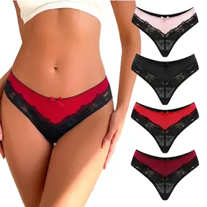 4PCS Soft Cotton Underwear for Women Breathable Lace Trim Panties Women's Hipster Underpants 5 Pack Everyday Comfort