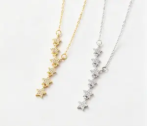 Minimalist Cubic Zirconia Star Drop Necklace, Gold Plated Stacked Star Lariat Necklace, Trendy Statement Jewelry for Daily Wear