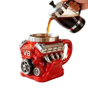 V8 Engine Coffee Mug Stainless Steel Insulated Handle 3D Car Lover Gift Automotive Enthusiast Cup Unique Novelty Drinkware Men Gift Birthday Decor Heavy Duty