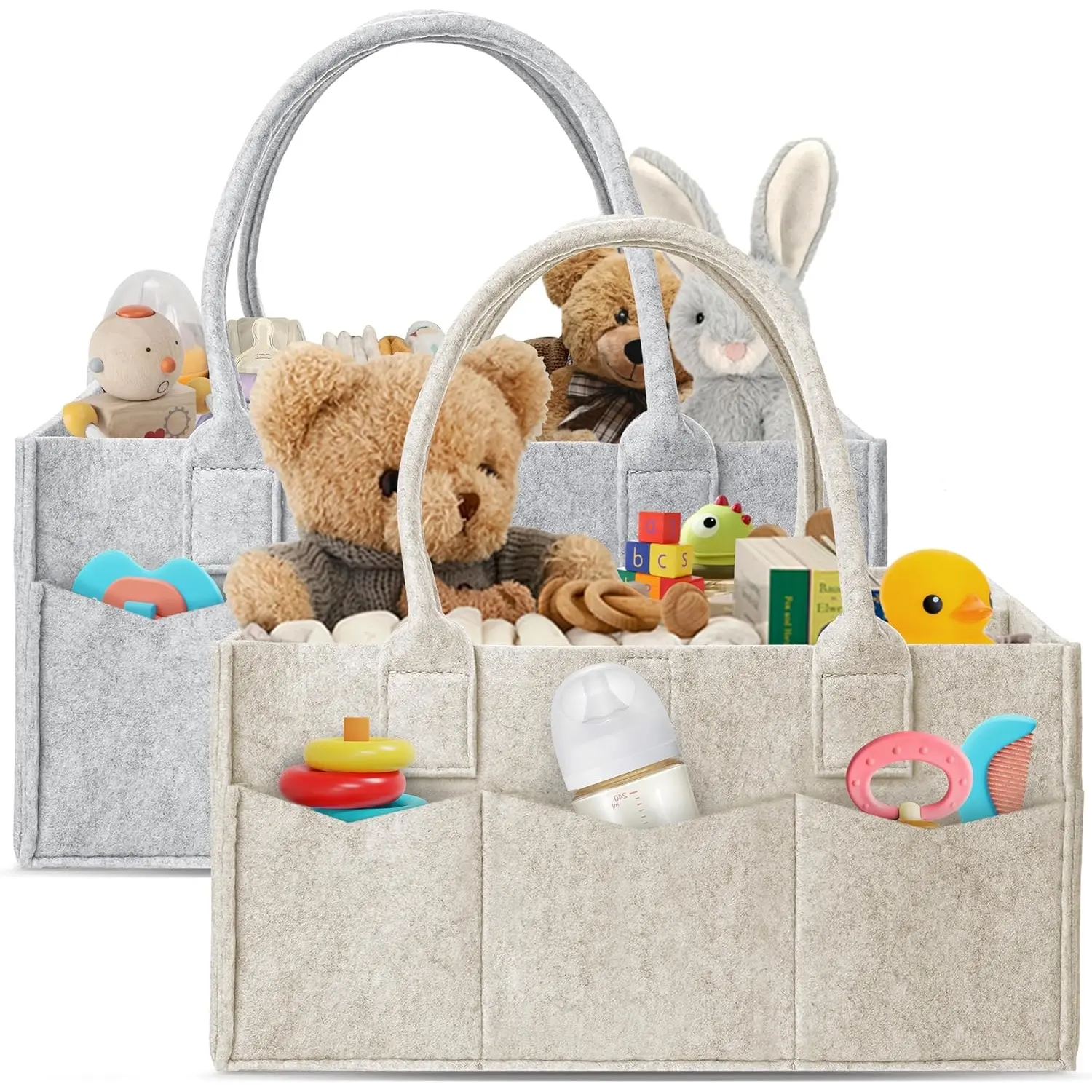 2-Piece Diaper Storage Box Set, Multifunctional Diaper Bag, Newborn Baby Room Organizer & Car Holder, Stores Diapers, Wipes, Infant Essentials, /oatmeal Color