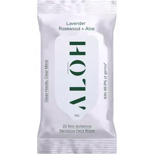 ALOH Lavender Rosewood and Aloe Moisturizing Hand Sanitizer Wipes, Travel Friendly, Biodegradable, Cruelty Free, for Kids and Adults White Natural