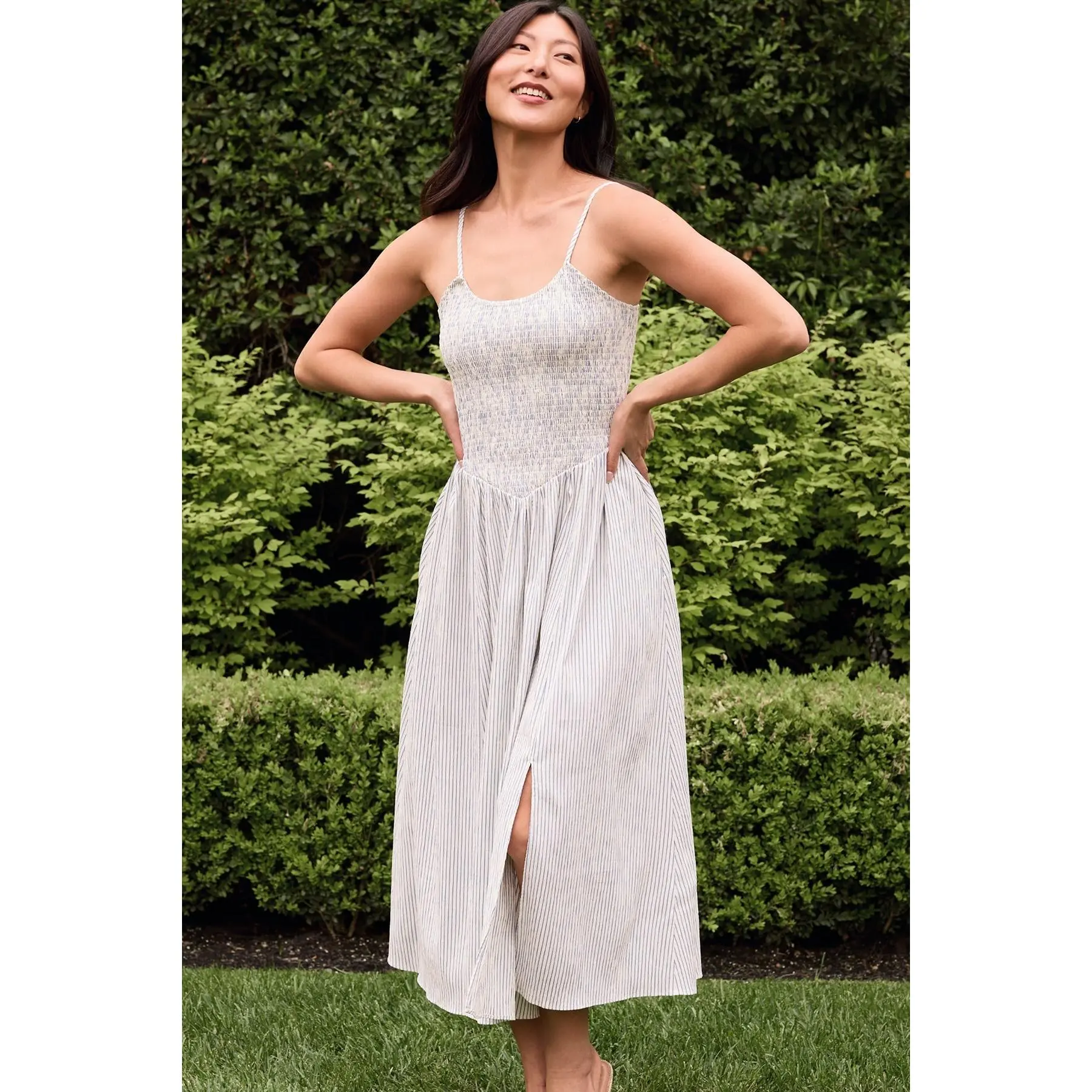 Maxwell Dress in Blue & White Pinstripe