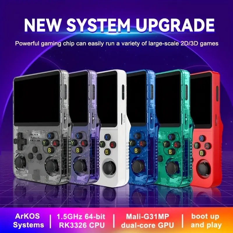 WUDS R36s Handheld Game Console 15000+ Classic Games, 32GB & 64GB TF Card, 3.5 Inch IPS Screen, 3000mAh Battery, 8 Hours Long Standby Blue Portable Digital Gaming Stuff