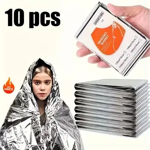10 Pcs Emergency Thermal Blankets – Lightweight waterproof survival blankets, individually packed. Heat-reflective design for warmth retention, ideal for camping, hiking, first aid, outdoor emergencies, survival supplies and travel safety gear.