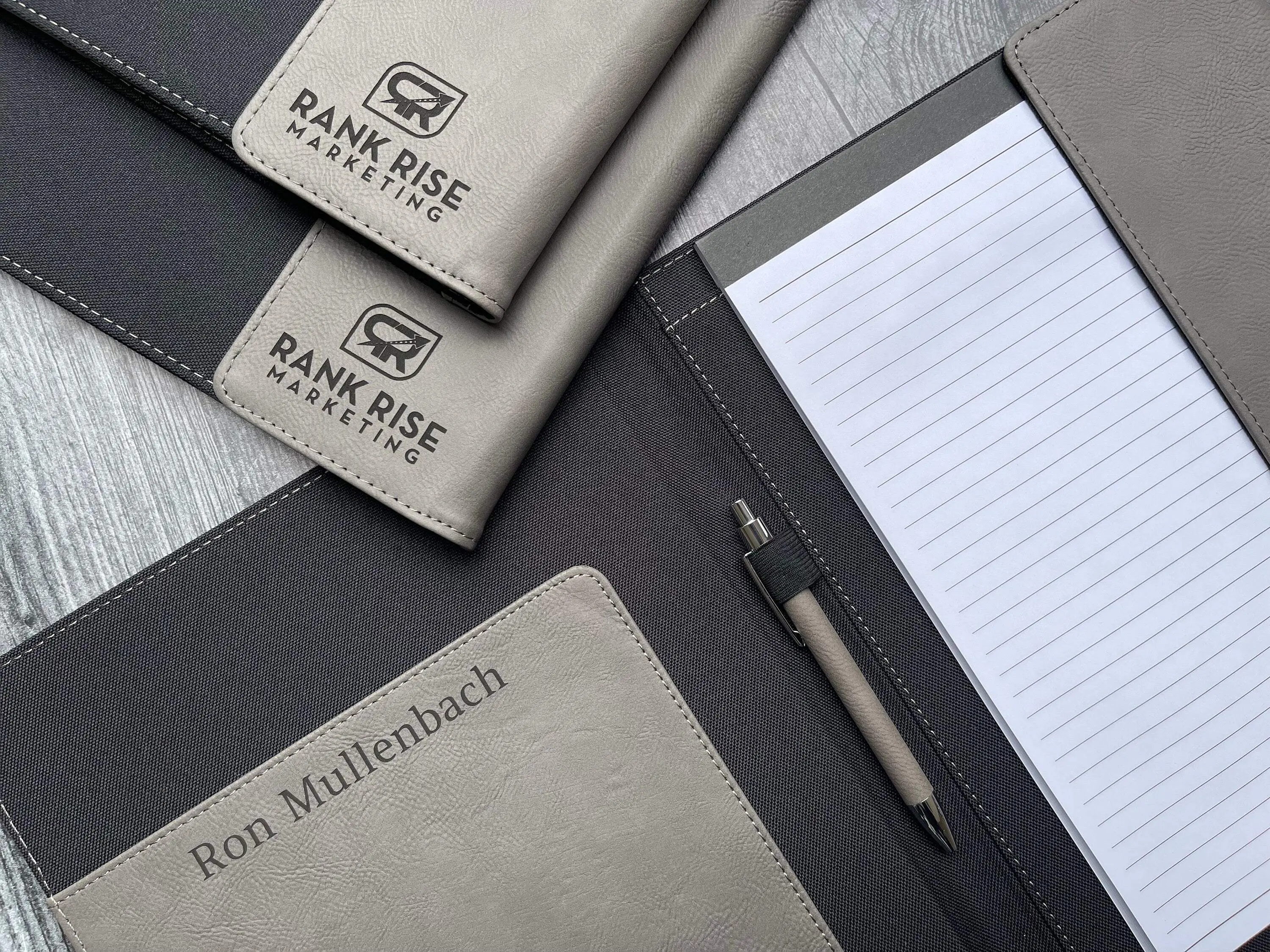 Personalized Engraved Name Leather Padfolio with Magnetic Flap - 12x9 In, 5.5x8 In Refillable Lined Refillable Pad, Card Storage Pockets, Drawings - Classic Office Stationery for Business Trips, Unique Gift