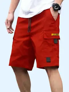 Men's Summer Knee-Length Cargo Shorts, Multi-Pocket Loose Basic Casual Shorts, Outdoor-Friendly Fashionable Versatile Men’s Clothing, Tropical Plain Beige Menswear Clothes