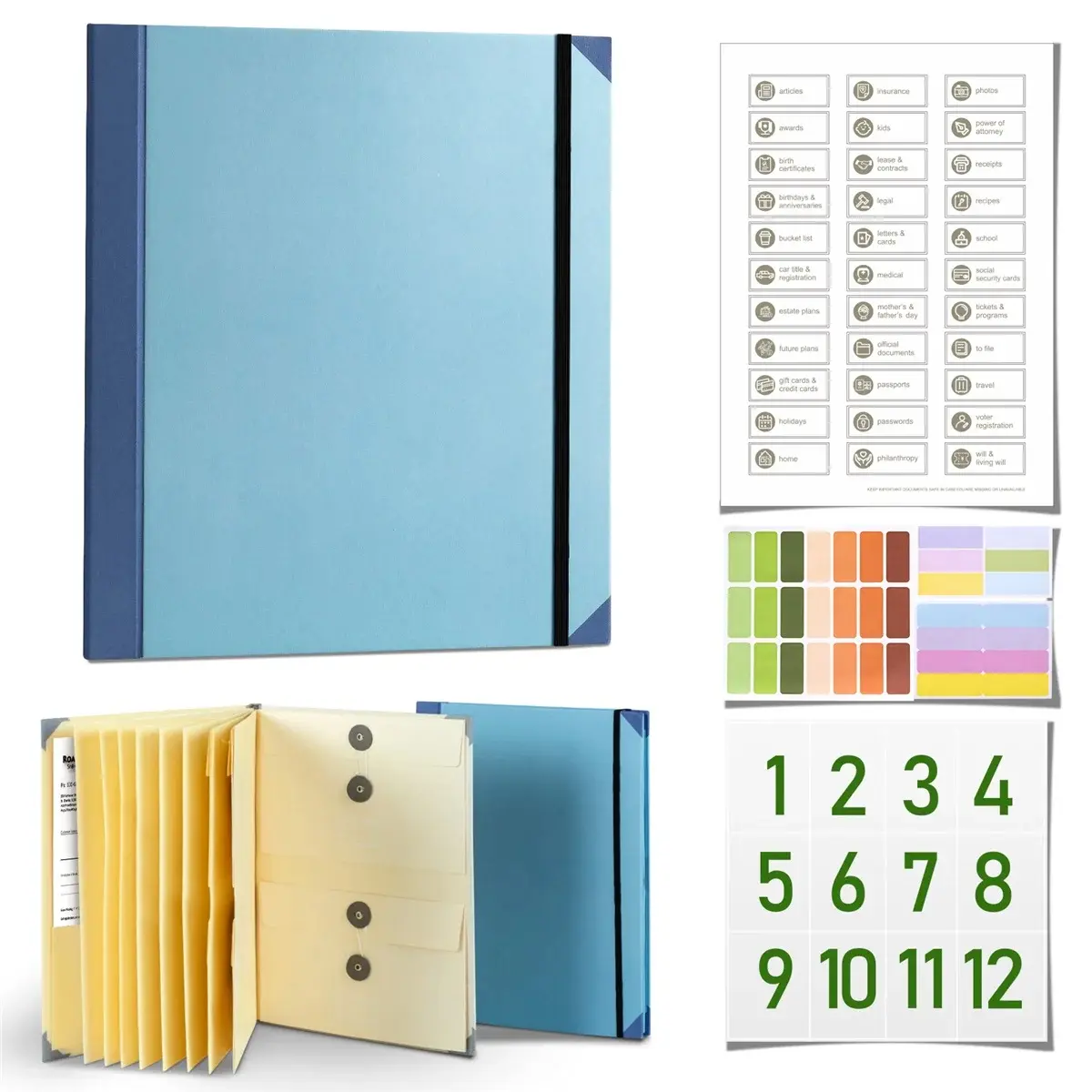 Labelled Tabs Life Binder - Reliable Document Organizer Folio Folder with Included Labels, Easy Identification, Orderly System Storage Bag for Organized Document Storage (Bills, Checks, Birth Certificates)
