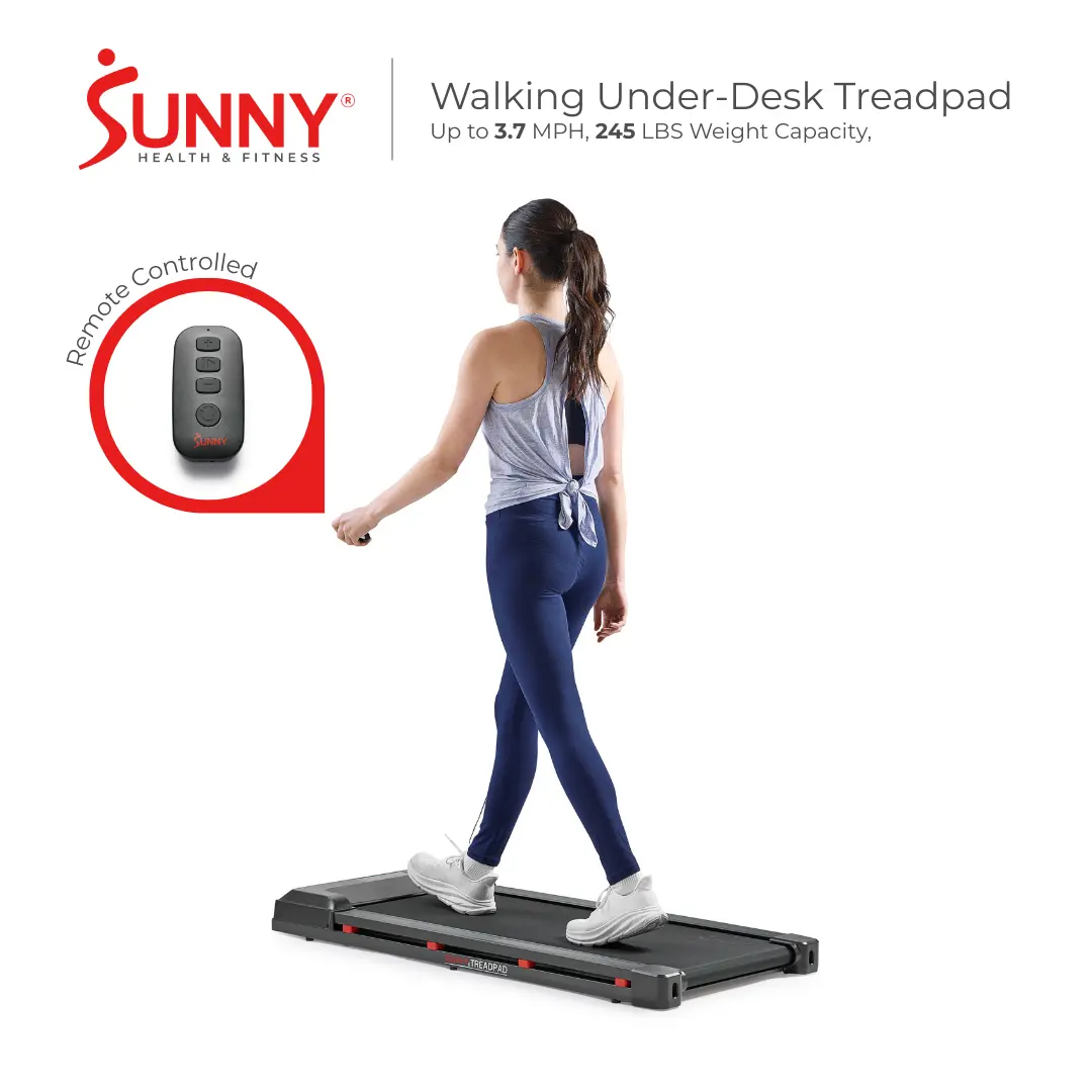 SUNNY 3.7 MPH Walking Treadpad Treadmill Under Desk Walk Pad Fully Assembled 16" x 40" Walking Surface Up to 245 lbs Capacity Smooth Quiet Compact Home Gym Fitness Workout Walking Treadmill for Home Office Desk Cardio Exercise with Remote Control