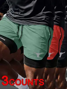 Men's Regular Fit Bull Head Print Gym Shorts, Fitness Shorts, Lightweight Athletic Shorts, Breathable Quick Drying Shorts, Casual Comfy Shorts, Summer Sports Shorts for Outdoor Beach Workout Running