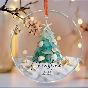 Personalized Big Family Name Glass Ornament, Christmas Tree Decoration, Decor Home, 2D Flat