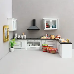 White Wooden 7pcs  Kitchen Set 1:12 Miniature for Dollhouse Scene, Perfect Christmas New Year Gift Idea, Miniature Cooking Set