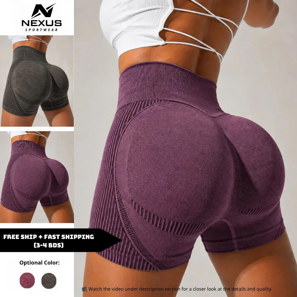 NEXUS Women's Seamless Scrunch Butt Workout Shorts High Waisted Booty Lifting Gym Shorts Tummy Control Squat Proof Yoga Running Fitness Shorts