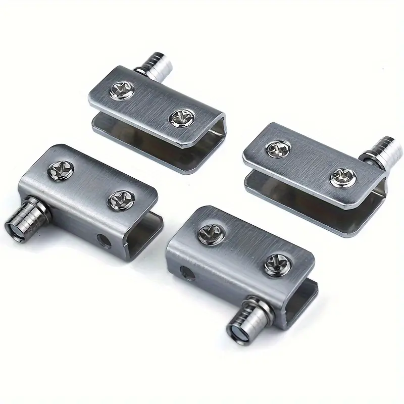 4-Pack Stainless Steel Glass Door Pivot Hinges, 90-Degree No-Drill Clamp Hinges for 5-7mm Glass Cabinet Doors