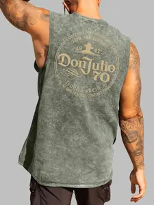 Men’s crewneck cotton tank top with letter and graphic prints, washed for a distressed look; regular fit, casual streetwear style. 2000s aesthetic. Suitable for running, golf, fishing, basketball, camping, gym, swimming, and the beach—an ideal gift for me