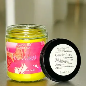 Flamboyant Candle Co. LLC, Pink Coral Scented Candle 9 Oz Tropical Decor Light Freshener Aroma Perfume Fruits