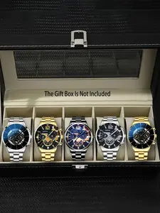 Watch set, men's high-end glass quartz watch, steel strap, men's watch