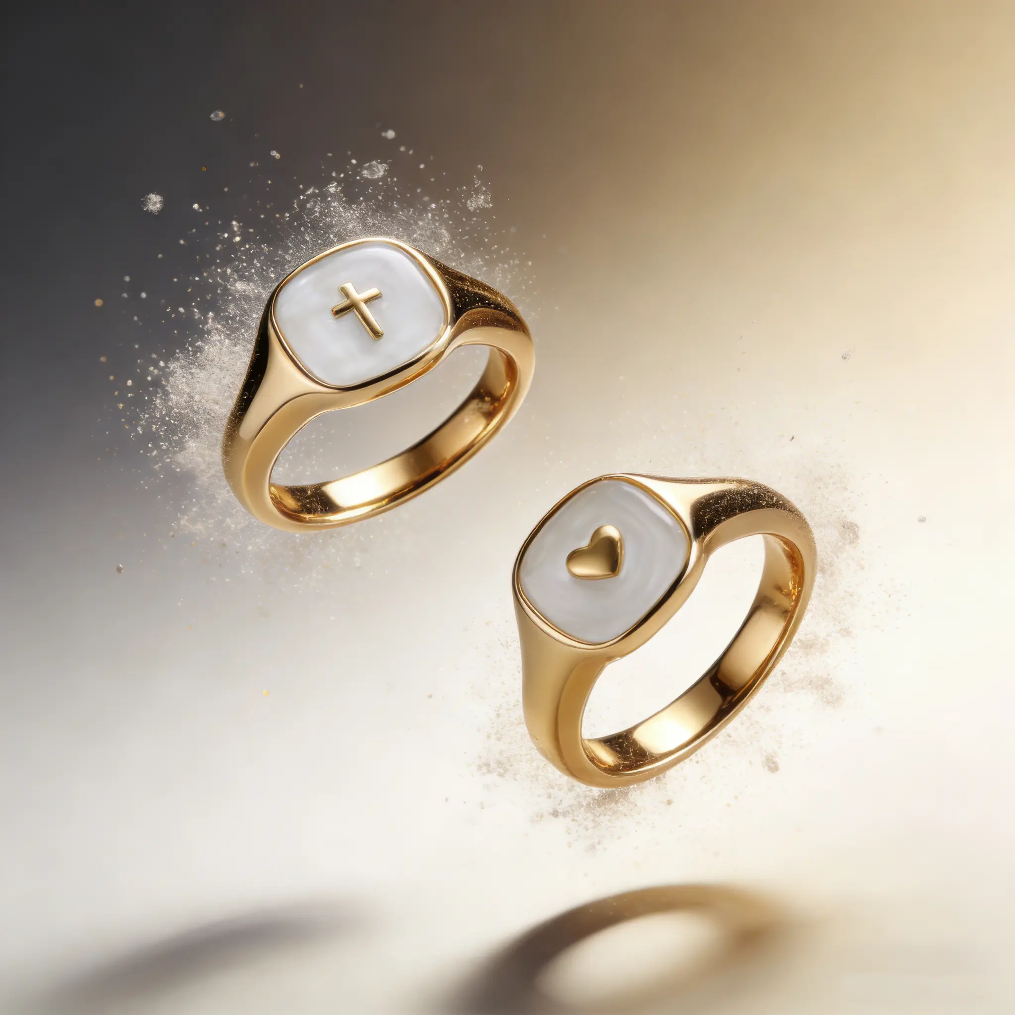 Dainty Gold Rings Set for Women, 3-Piece Stackable Enamel Signets with Heart, Cross & Star Accents - Minimalist Daily Finger Jewelry, Fashionable Jewelry Accessories, Signet Ring, Ring Stack