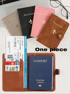 Multi-Card PU Passport Holder-Snap Closure,Faux Leather Lining,Airplane Pattern Passport Case,Minimalist Travel Accessory-Convenient Document Storage And Travel Items,Travel Wallet Passport,Holder Passport Wallet