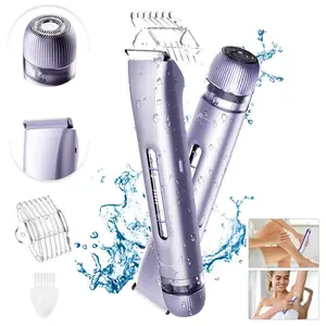 Bikini Trimmer for Women, 2 in 1 Electric Body Hair Shaver for Silky Skin, Cordless & IPX7 Waterproof, Easy to Clean, USB Rechargeable with Replaceable Ceramic Blades, Travel-Friendly Summer Gift