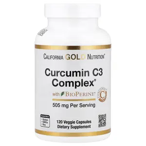 California Gold Nutrition Curcumin C3 Complex®  with BioPerine® Black Pepper Extract, Turmeric Curcumin Complex, Enhanced Bioavailablity, 120 Veggie Capsules