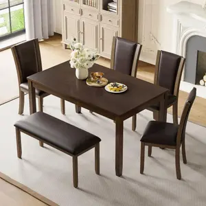 Bellemave  6-Piece Dining Table Set with Bench and Chairs, Wooden dining table set for 6 people, Farmhouse Rustic Style 6 Person Dining Table Set for Dining Room, Kitchen