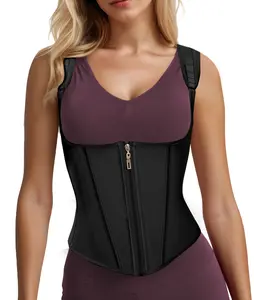 Latex  Waist Trainer for Women Tummy Control Sports Girdle with Adjustable Shoulder Strap and Zipper