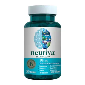 NEURIVA Plus Brain Supplement for Memory and Focus | Clinically Tested Nootropics for Concentration | For Mental Clarity, Cognitive Enhancement | Vitamins B6, B12, Phosphatidylserine | 30 Capsules