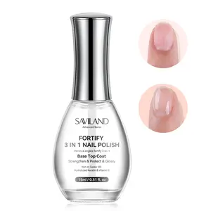 SAVILAND 3 in 1 Base Top Coat Nail Strengthener 15ml Bottle Air Dry Natural Clear Nail Polish Nail Strengthener Glossy Regular Nail Lacquer for Weak Thin Nails Home DIY Manicure Essential Women Gift