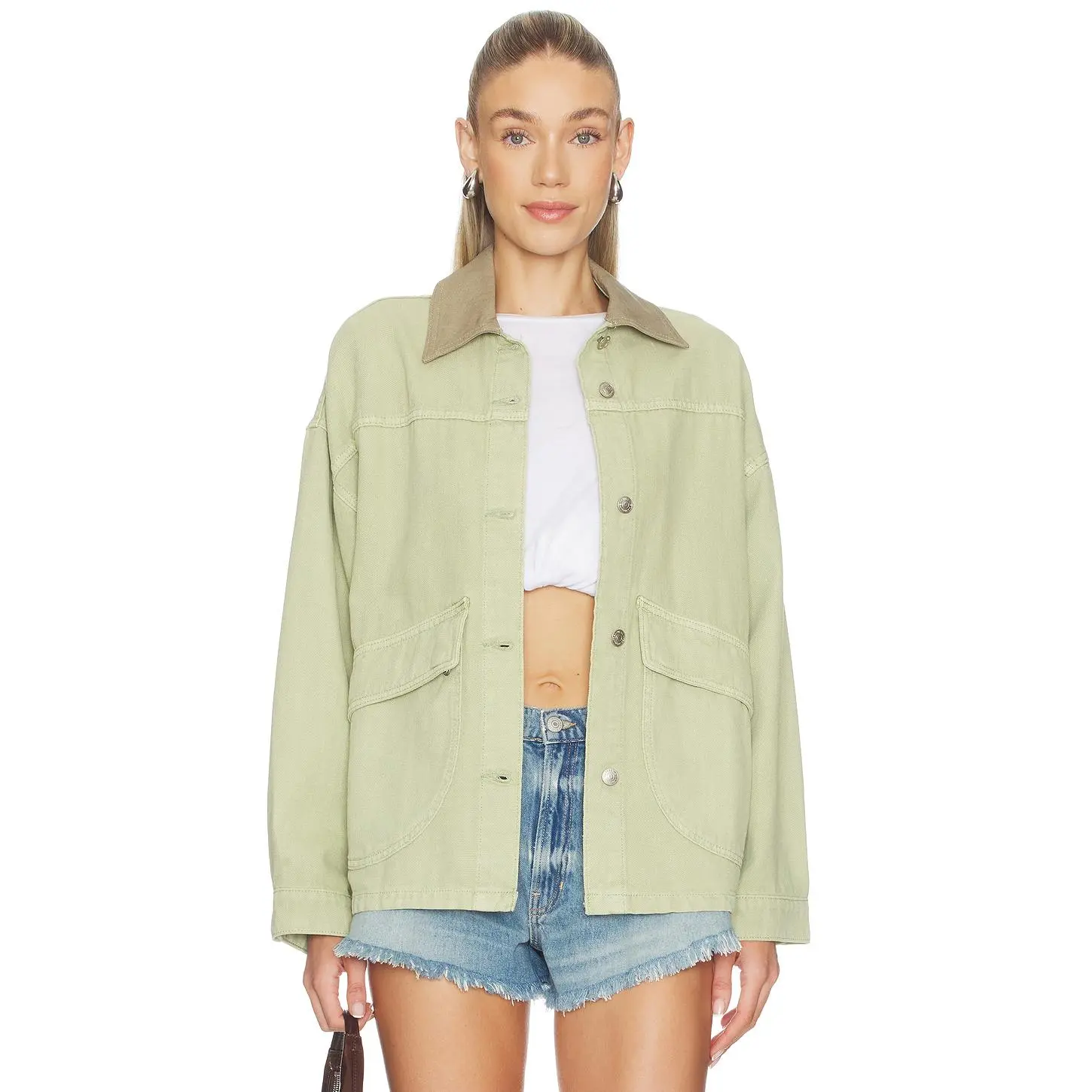 Free People X We The Free Lemon Denim Jacket in Washed Sage