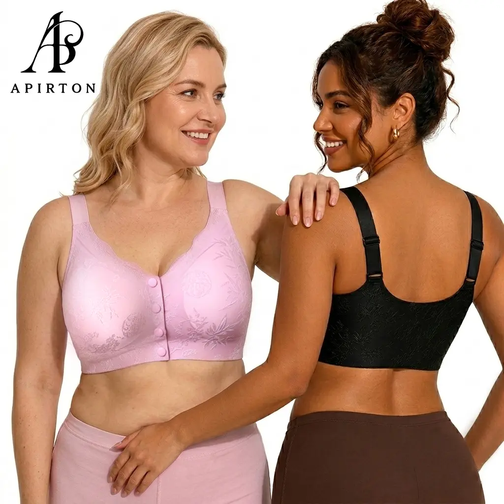 Apirton Women's Floral Jacquard Wirefree Bra - Seamless Full Coverage Fit with Front Snap Button for Everyday Wear, Sizes S, M, L