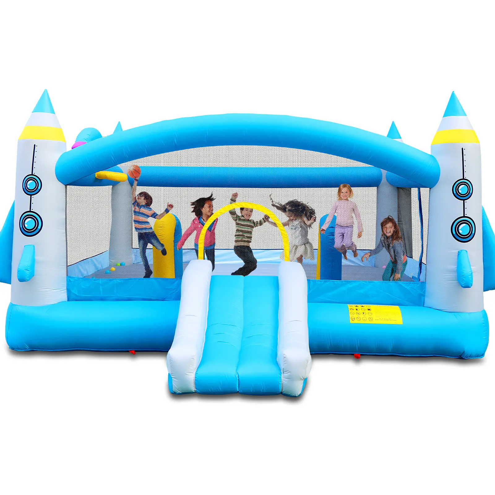 Giant Bounce House Water Park Inflatable Playground - 198in x 180in Oxford Fabric Outdoor Equipment with Water Slides, Included Blower for Quick Plug-and-Play Domestic Use, Lawn-Suitable, No Battery Needed