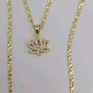 Lotus Flower fashion necklace gold-plated regular  link style 18"inches  shorter clear stone's