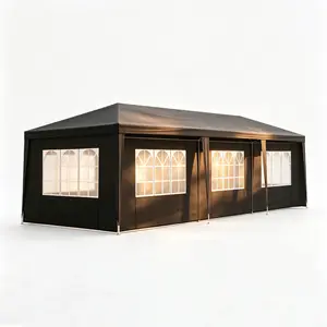 10'x30' Black Outdoor Event Tent – Heavy Duty Canopy with 8 Removable Sidewalls for Sports, Trade Show, Carnival – Waterproof PE Roof, Windproof for Competition & Gathering shade pop