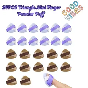 24PCS Triangle Mini Finger Powder Puff – Velour Makeup Sponges for Foundation, Concealer, Brightening, Compact Wet & Dry Cosmetic Applicator Tools with Chic Color-Block Design