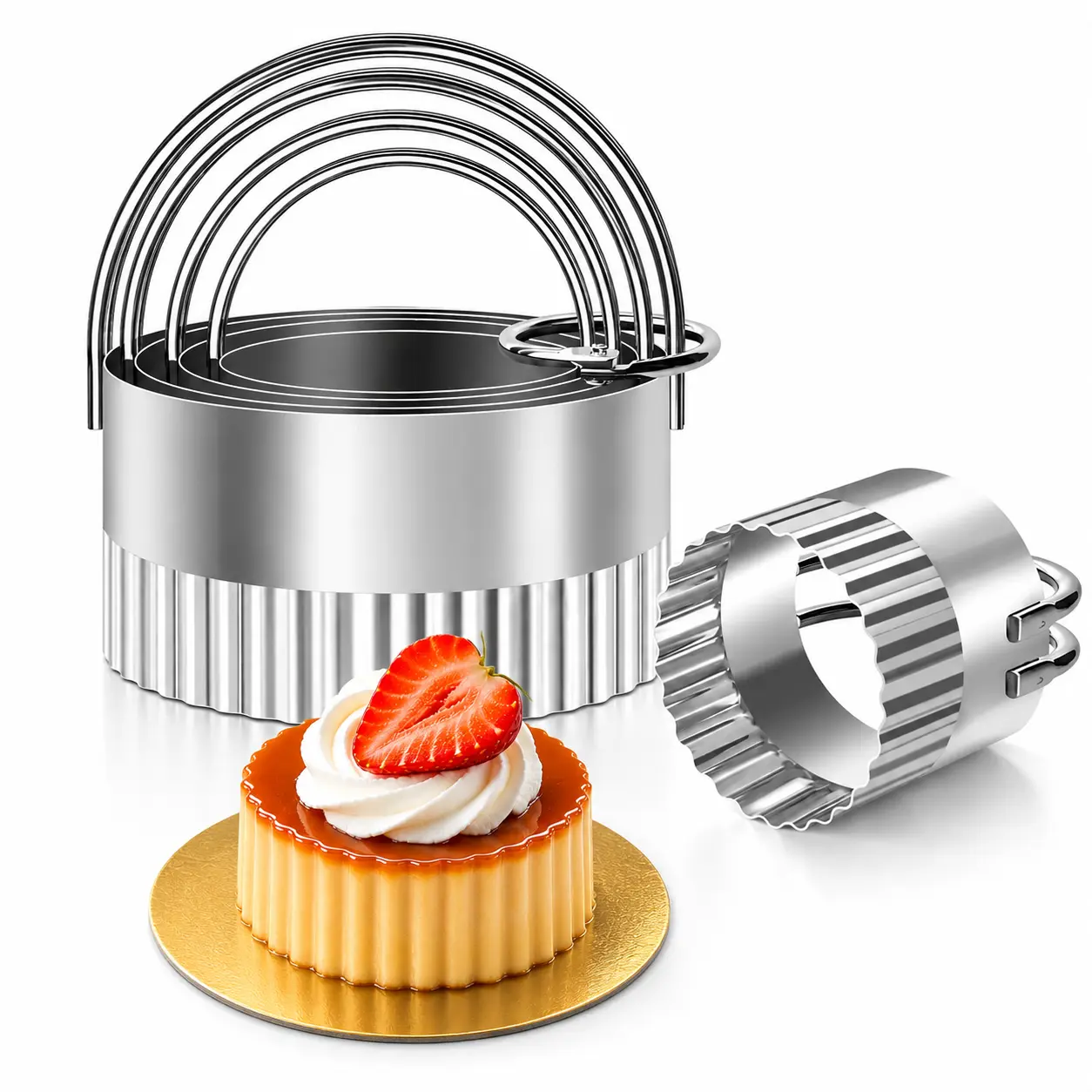 5 Pcs Biscuit Cutter Set Circle Stainless Steel Professional Cookie Mini Flan Cutters with Handle  Baking Dough Mold Tools Easy to Clean