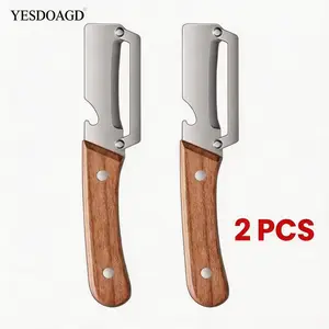 2PCS 2-in-1 Fruit & Veggie Peeler, Ergonomic Non-slip Wooden Handle, Sharp Stainless Steel Blade with Bottle Opener Design for Comfortable GripYESDOAGD
