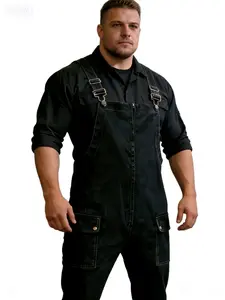 European and American retro men's denim overalls, new spring and autumn loose casual denim suspenders, adjustable shoulder straps, front length, farmhouse style work pants, durable and sturdy, easy to handle various jobs