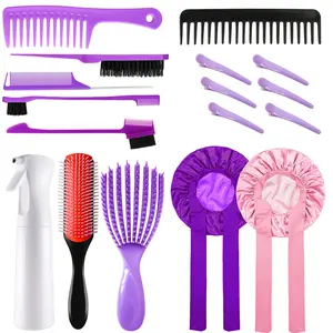 【New Year】18 Counts Hair Styling Tool Set for Straight Curly All Hair Types Wet Dry Hair Adults Children Purple Brush Comb Set