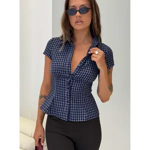 Cottesloe Blouse Top Navy Check