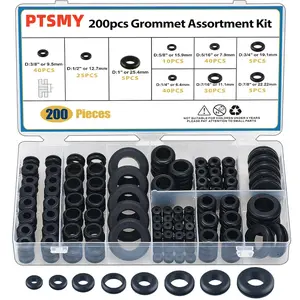 200 PCS Hollow Rubber Grommet Firewall Hole Plug Assortment, Rubber Grommet kit 1/4", 5/16", 3/8", 7/16", 1/2", 5/8", 3/4'', 7/8", 1''