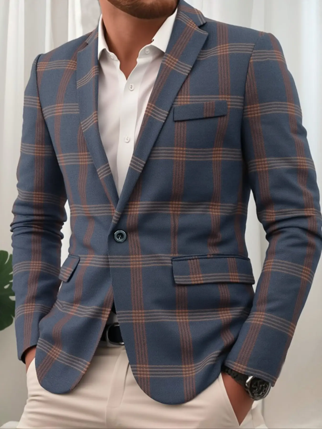 Men's Plaid Print Checked Button Front Lapel Pocket Fitted Blazer Jacket, Casual Classic Long Sleeve Suit Top for Business, Formal Occasions and Formal Attire, Fall & Winter Fashion, Casual Suits, Menswear, Coat Blazer, Business Suits Outerwear