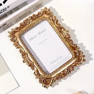 6inch New Simple Three-Dimensional Goldfish Sunflower Pattern Decorative Vintage Square Photo Frame Picture Frame Horizontal and Vertical Dual-Use Ornament Home Decor Ornament