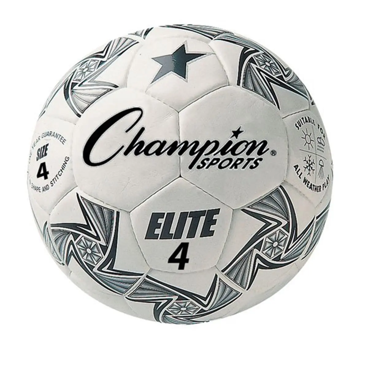 CHAMPION Elite Soccer Ball, Size 4 - Hand-Sewn Synthetic Leather Game Ball with Foam Backing and 2-Ply Butyl Bladder, NFHS Stamped, White & Black, Soccer Balls