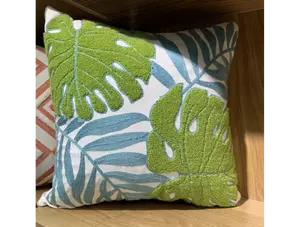 Monstera Embroidered Pillow