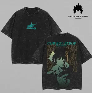 Vintage Cowboy Bebop Double Printed Washed T-Shirt - Unisex Heavyweight Oversized Anime Streetwear Graphic Tee Y2K Retro Manga Top